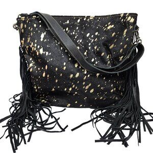 NWT Myra Bag Leather & Harion Black Purse Gold Shimmer Large Shoulder Bag Tote